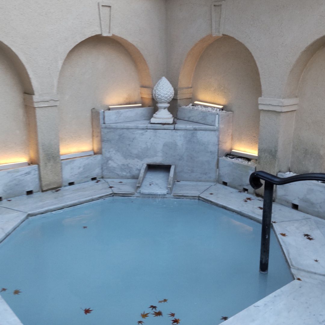 Stylish indoor bath at Kyoto's Kaden Sho — ryokan with onsen japan and local culture charm.