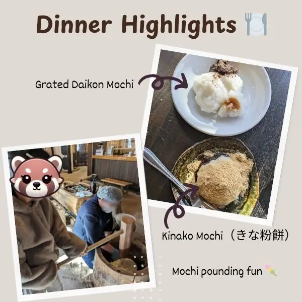 Mochi pounding at Yarimikan with traditional tools usu and kine — a cultural family activity at the best onsen in Gifu with kids.
