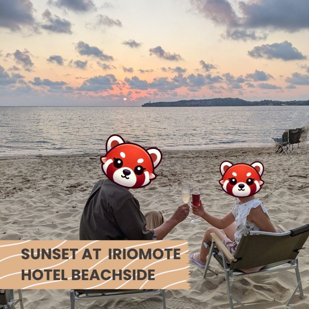 Family watching sunset on private beach at Iriomote Island resort