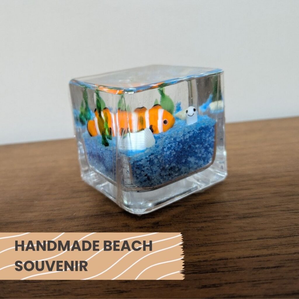Handmade souvenir from a beach-themed craft session on Ishigaki Island Japan.
