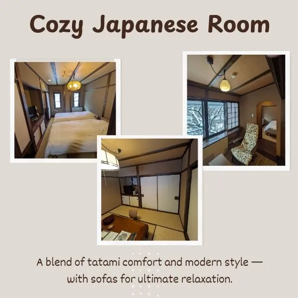 Cozy Japanese room at Yarimikan, blending tatami comfort and modern style with sofas — perfect for families visiting the best onsen in Gifu with kids.