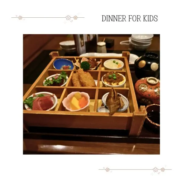 Kids’ dinner set with multiple dishes at Kyoto Arashiyama Hotel Kadensho