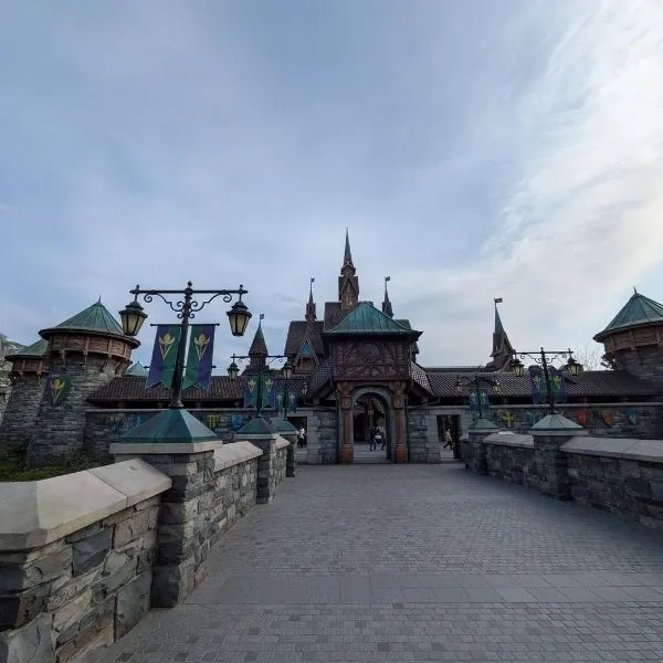 Entrance to Arendelle Castle Town – Iconic gateway to the Frozen-themed area.