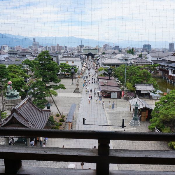 View of the Zenkoji temple approach from the gate tower, part of a classic Zenkoji temple itinerary.