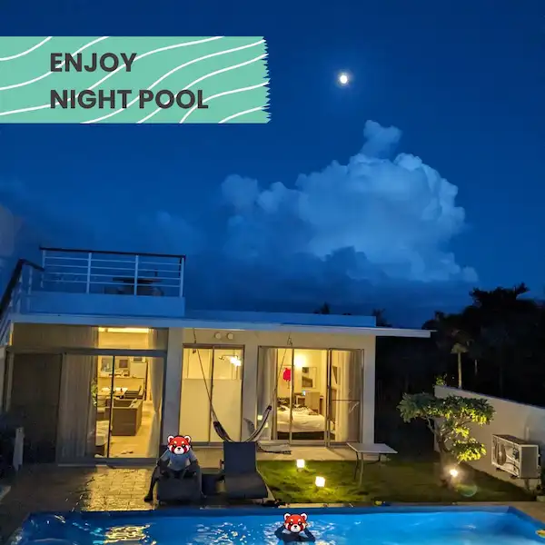 Staying at a private Okinawa villa with night pool – perfect for Okinawa family vacation