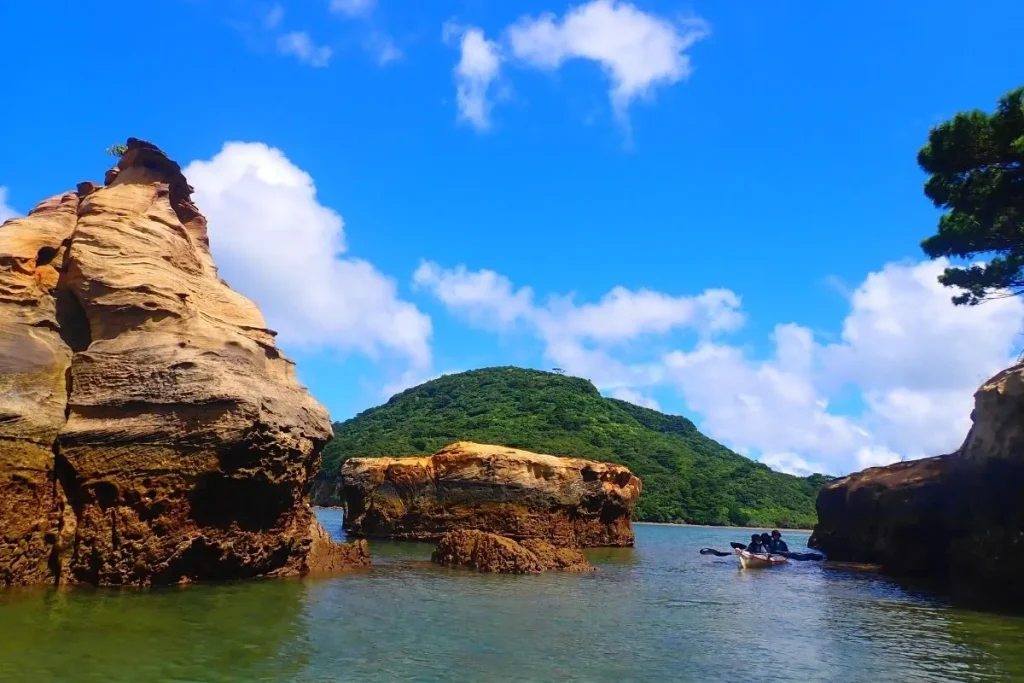 Scenic view of rocky coastal cliffs during our Ida Beach kayaking route.