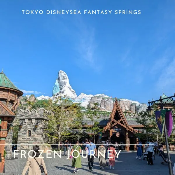 Frozen Journey – Exterior of Frozen Kingdom and mountain peak at Fantasy Springs Tokyo DisneySea.
