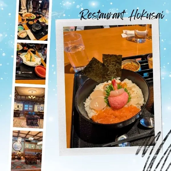Seafood rice bowl at Restaurant Hokusai, the only Japanese cuisine option in Tokyo Disneyland restaurants, ideal for family dining.