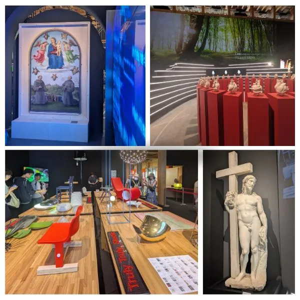 Priceless artworks on display at Italy Pavilion Expo 2025｜ancient Roman sculptures and religious paintings admired by families.