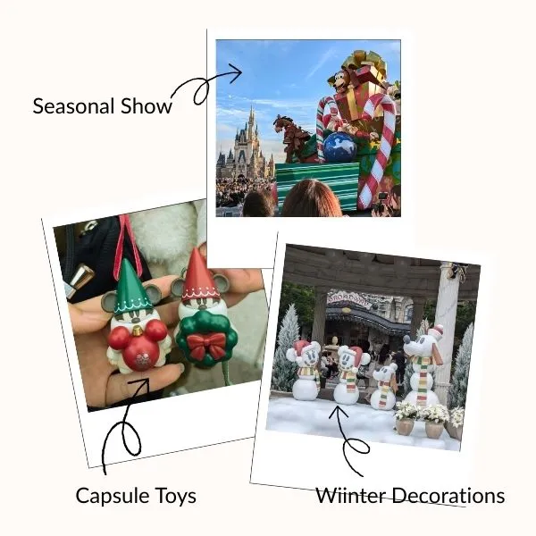 Tokyo Disney Resort winter events with seasonal parade, capsule toys, and festive decorations, ideal for best winter destinations in Japan with kids.